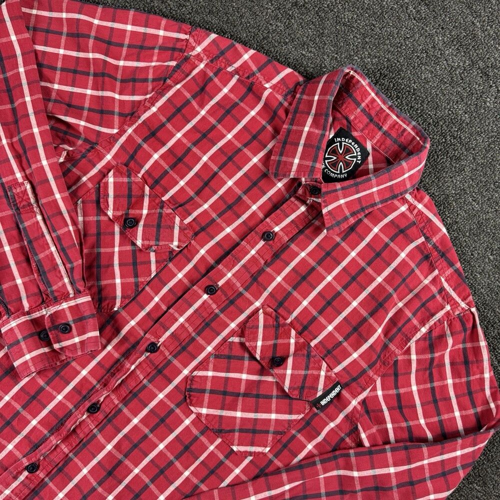 Independent Truck Company Plaid Button Up Shirt Mens Med Black White Red